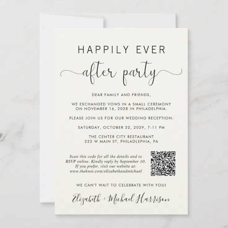 Elegant QR Code Photo Cream Wedding Reception Invitation | Zazzle