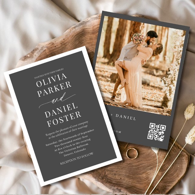 Elegant QR Code Photo Minimalist Modern Wedding Invitation (Creator Uploaded)