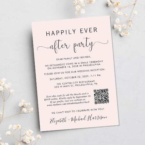 Elegant QR Code Photo Pink Wedding Reception Invitation