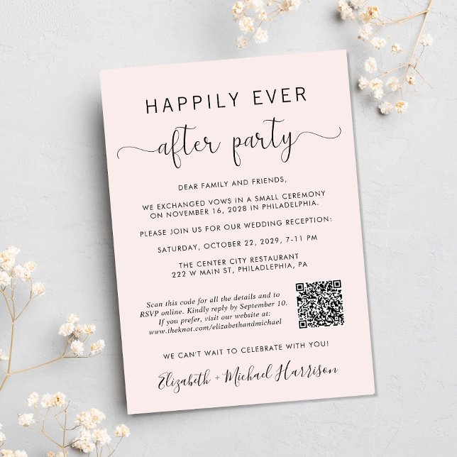 Elegant QR Code Photo Pink Wedding Reception Invitation (Input your website address to create a QR code)