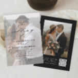 Elegant QR Code Photo Wedding Invitation<br><div class="desc">Elegant QR Code Photo Wedding invitation featuring elegant script calligraphy details and classic text overlay on a portrait vertical photo on the front. The back has a full bleed photo and RSVP details. Click the edit button to customize this design.</div>