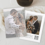 Elegant QR Code Photo Wedding Invitation<br><div class="desc">Elegant QR Code Photo Wedding invitation featuring elegant script calligraphy details and classic text overlay on a portrait vertical photo on the front. The back has a full bleed photo and RSVP details. Click the edit button to customize this design.</div>