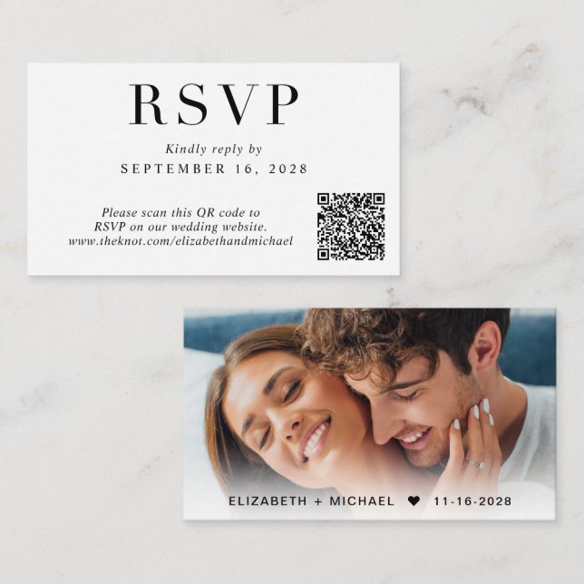 Elegant QR Code Photo Wedding RSVP Enclosure Card (Front/Back)