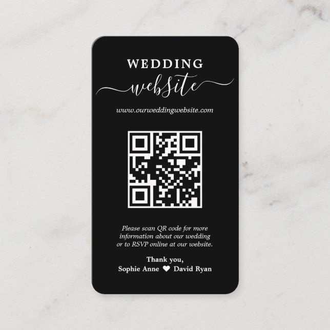 Elegant QR Code Photo Wedding Website Business Card (Front)
