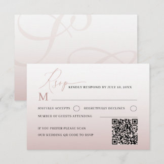 Elegant QR Code Pink Simple RSVP Wedding Card