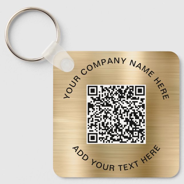 Elegant QR Code Promotional Gold Keychain (Front)
