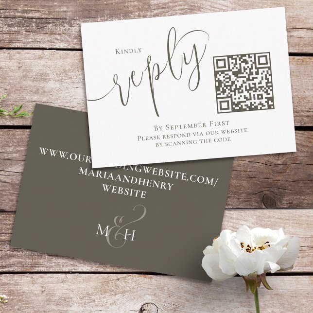 Elegant QR Code RSVP Online Calligraphy Brown Enclosure Card (Creator Uploaded)