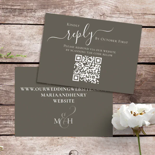 Elegant Qr Code Rsvp Online Calligraphy Script Enclosure Card Zazzle