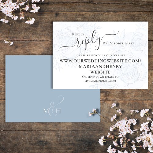 Elegant QR Code RSVP Online Dusty Blue Floral  Enclosure Card
