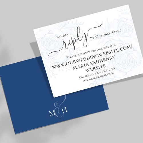 Elegant QR Code RSVP Online Stylish Blue Floral  Enclosure Card