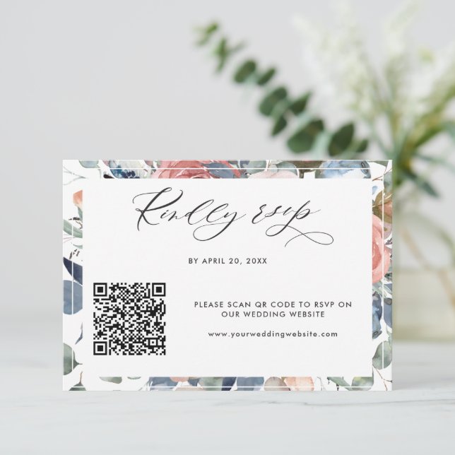 Elegant QR Code Rsvp Online Wedding Floral (Standing Front)
