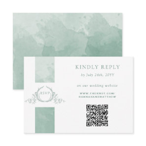 Elegant QR Code RSVP Pale Green Monogram Wedding Card