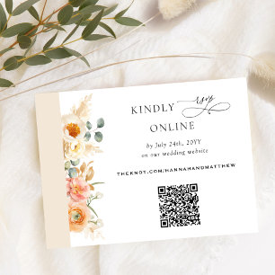 Elegant QR Code RSVP Peach and Champagne Wedding Enclosure Card