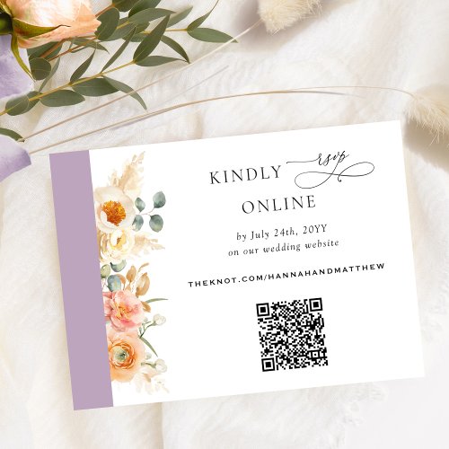 Elegant QR Code RSVP Peach and Lavender Wedding Enclosure Card