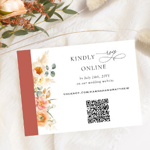 Elegant QR Code RSVP Peach and Rust Orange Wedding Enclosure Card