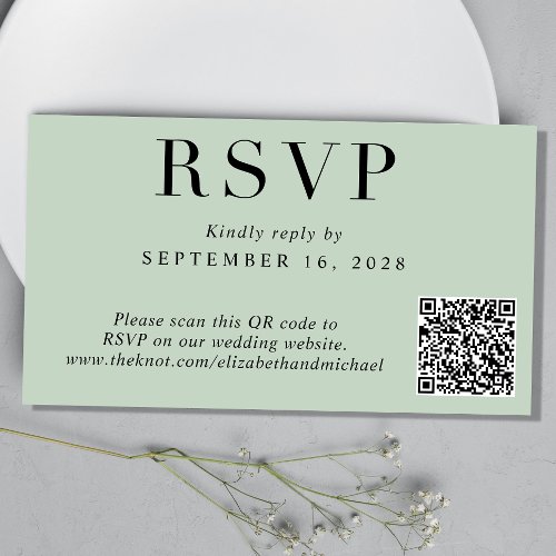 Elegant QR Code Sage Wedding RSVP Enclosure Card