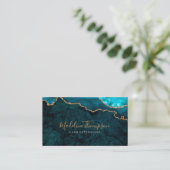 Elegant QR Code Teal Green Marble Agate Geode Business Card (Standing Front)