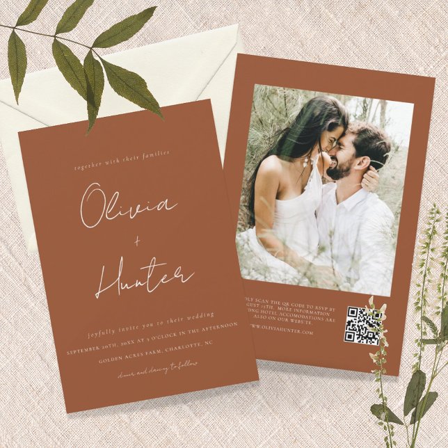 Elegant  QR Code Terracotta All in One Wedding Invitation (Creator Uploaded)