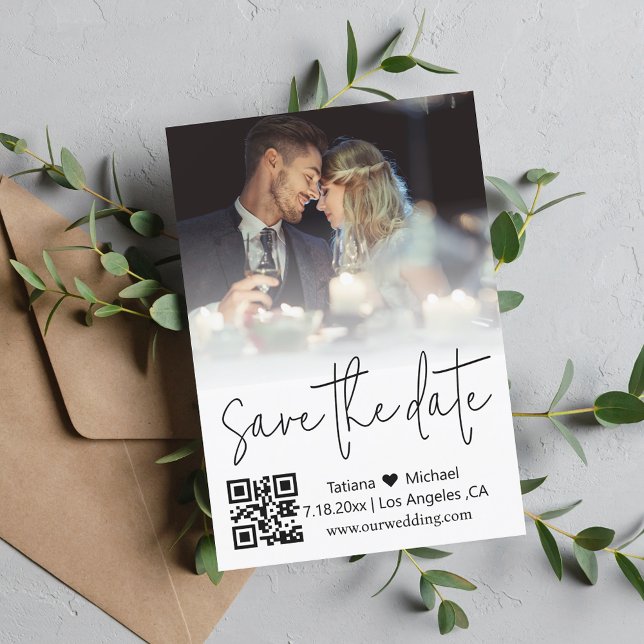 elegant qr code trendy handwriting couple photo  save the date (Creator Uploaded)