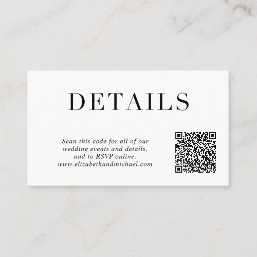 Elegant QR Code Wedding Details Enclosure Card