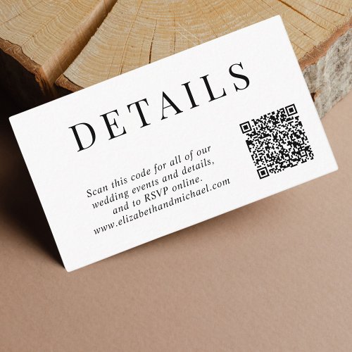 Elegant QR Code Wedding Details Enclosure Card