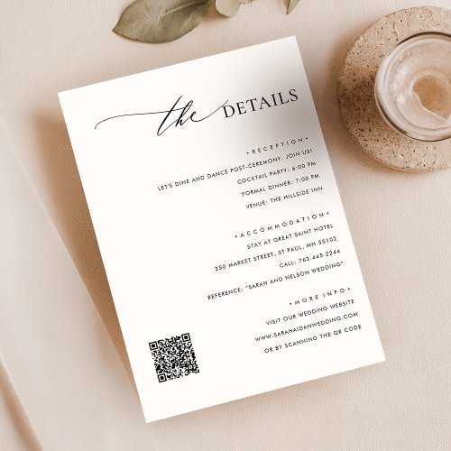 Elegant QR Code Wedding Details Enclosure Card