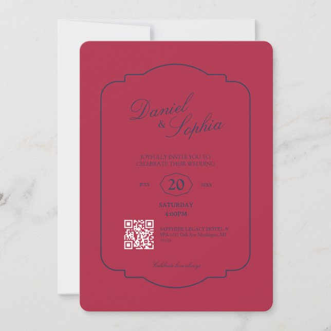 Elegant QR code Wedding  Invitation (Front)