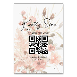 elegant qr code wedding menu botanical boho table number
