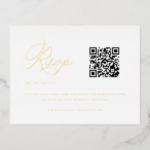 Elegant QR Code Wedding RSVP  Foil Invitation Postcard
