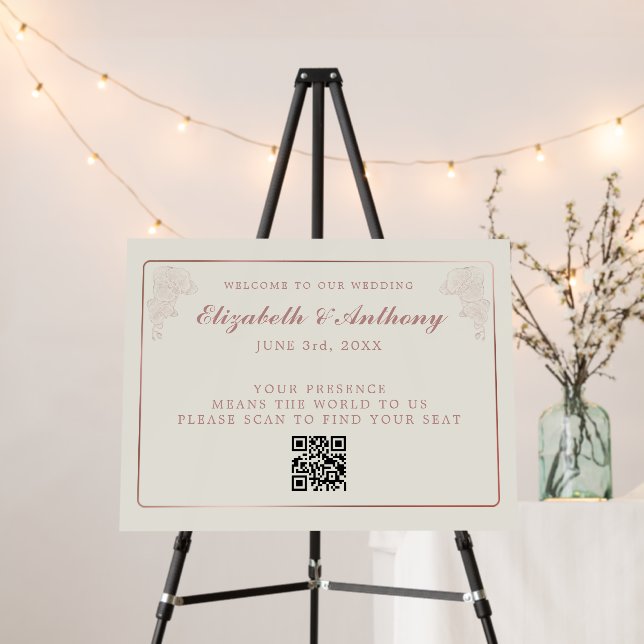 Elegant QR Code Wedding Seating Chart Sign (In Situ (Stand))