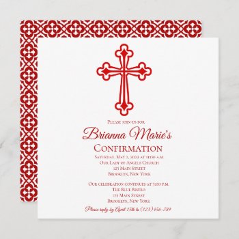 Elegant Quatrefoil Cross Confirmation Invitation by PurplePaperInvites at Zazzle