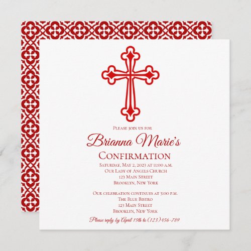 Elegant Quatrefoil Cross Confirmation Invitation