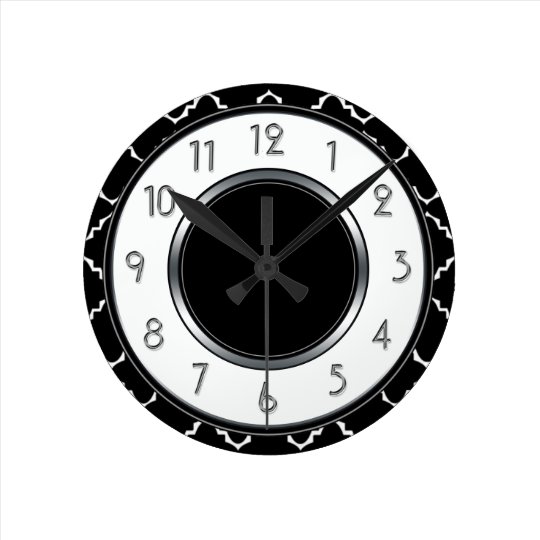 Elegant Quatrefoil Monogram Black White Round Clock Zazzle