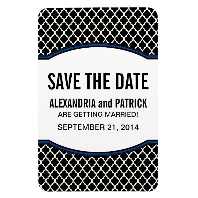 Elegant Quatrefoil Save the Date Magnet, Blue Magnet (Vertical)