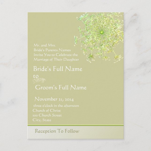 Elegant Queen Anne's Lace Wedding Invitation (Front)