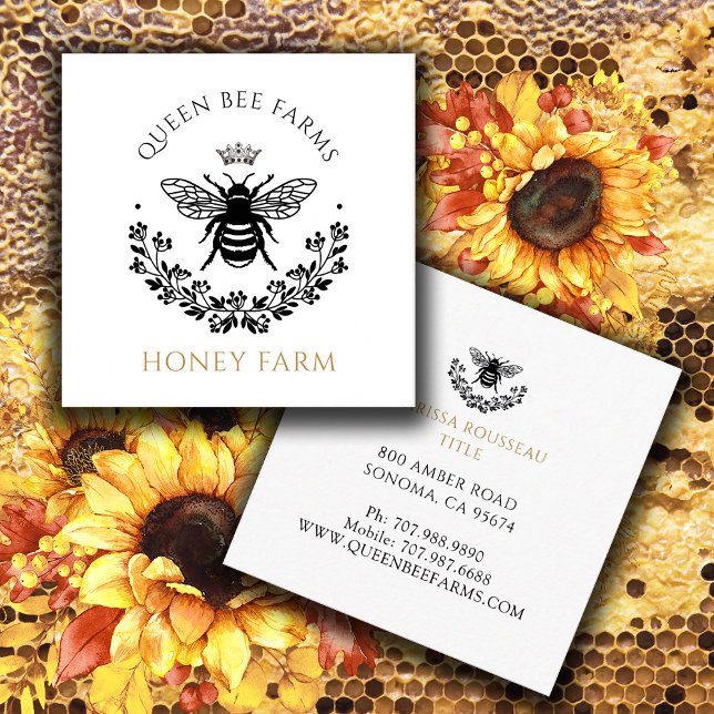 Elegant Queen Bee Black White Gold Business   Squa Square Business Card (Creator Uploaded)