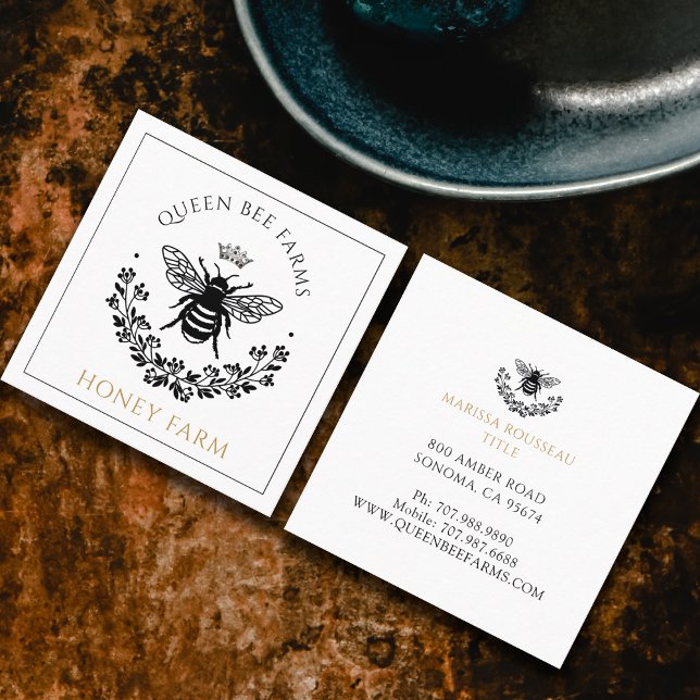 Elegant Queen Bee Black White Gold Business   Square Business Card (Creator Uploaded)