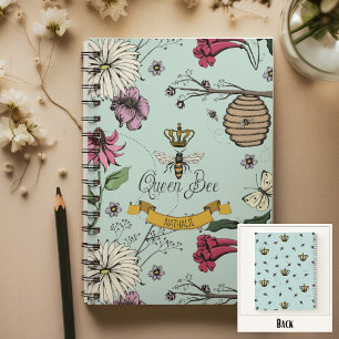 Elegant Queen Bee Crown Scroll Aqua Notebook