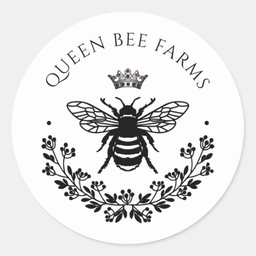 Elegant Queen Honey Bee Black White  Classic Round Sticker