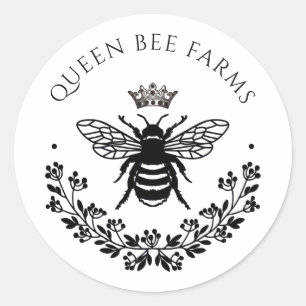 Elegant Queen Honey Bee Black White Classic Round Sticker