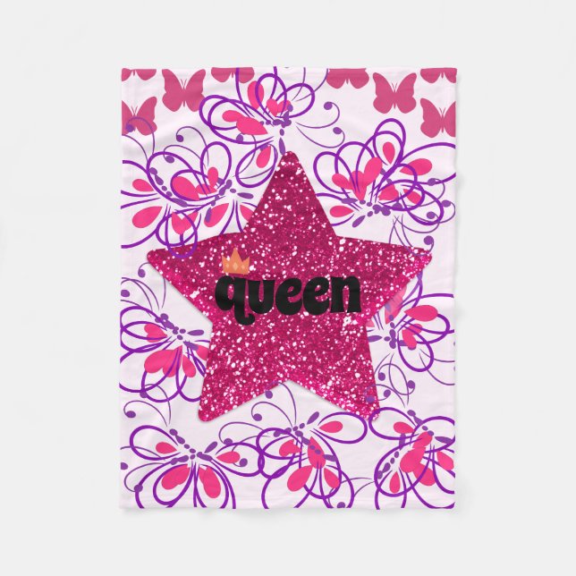 Elegant queen pink star fleece blanket (Front)