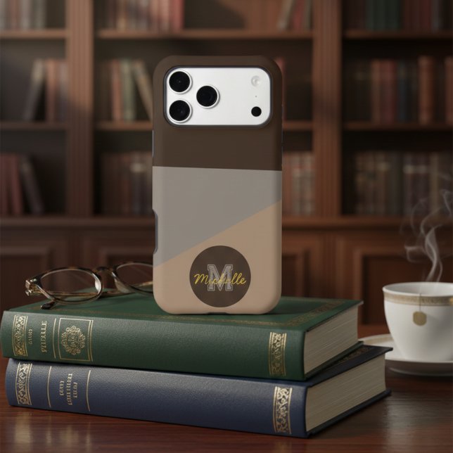 Elegant Quiet Luxury Brown & Beige Custom Name Case-Mate iPhone Case (Creator Uploaded)