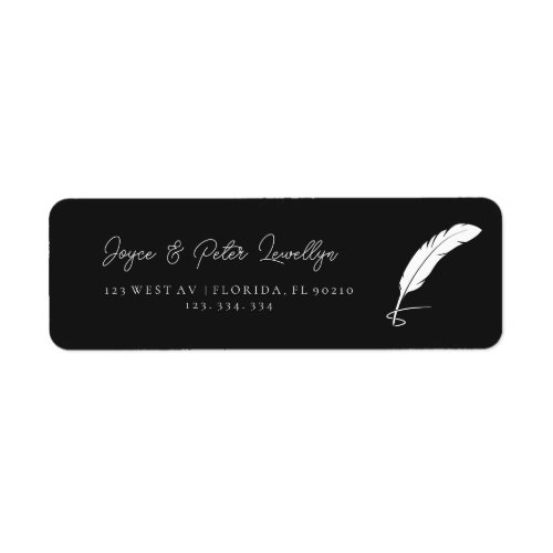 Elegant Quill Feather Return Address Labels Black