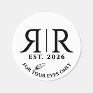 Elegant Quill Mirrored Monogram Est. Date Classic Round Sticker