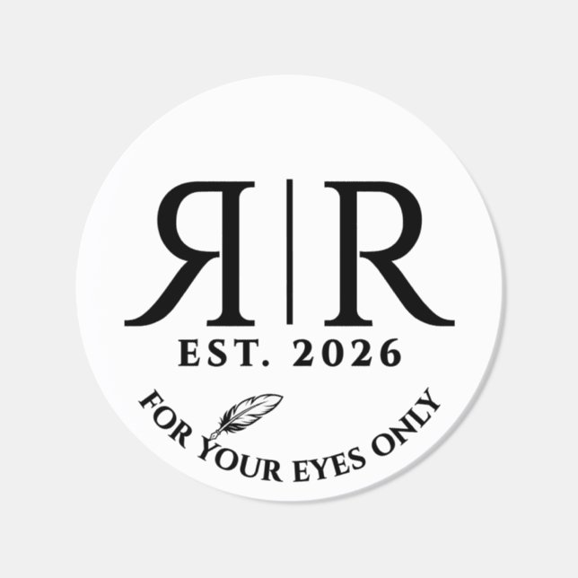 Elegant Quill Mirrored Monogram Est. Date Classic Round Sticker (Single)
