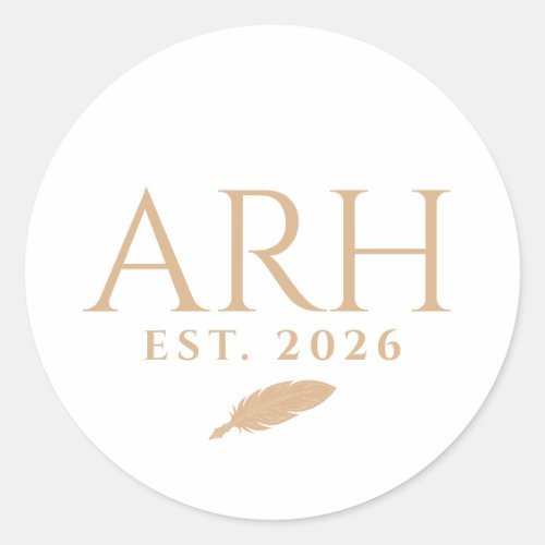 Elegant Quill Three Letter Monogram Est. Date Classic Round Sticker