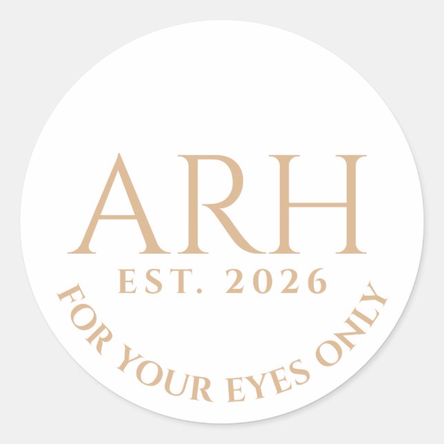 Elegant Quill Three Letter Monogram Est. Date Classic Round Sticker (Front)