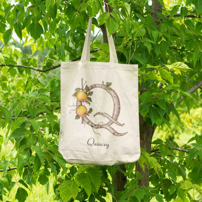 Elegant Quince Fruit Botanical Monogram Q Custom Tote Bag (Creator Uploaded)