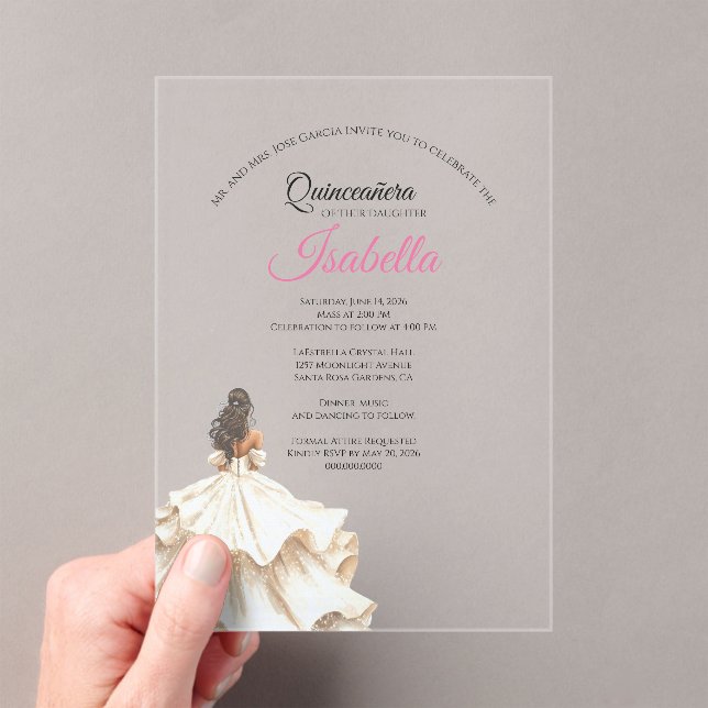 Elegant Quinceanera 15th Birthday Acrylic Invitations (Insitu (Handheld))