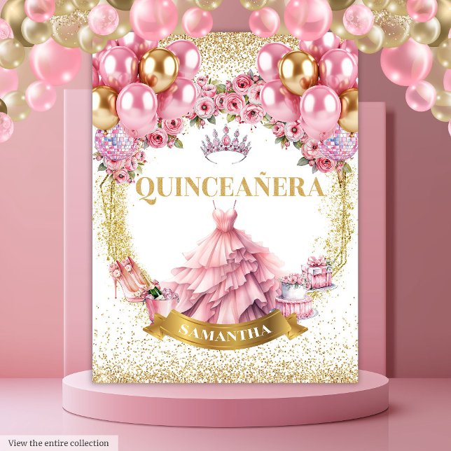 Elegant Quinceañera Backdrop Pink Dress Balloons (3 Elegant Quinceañera Backdrop Pink Dress Balloons

)